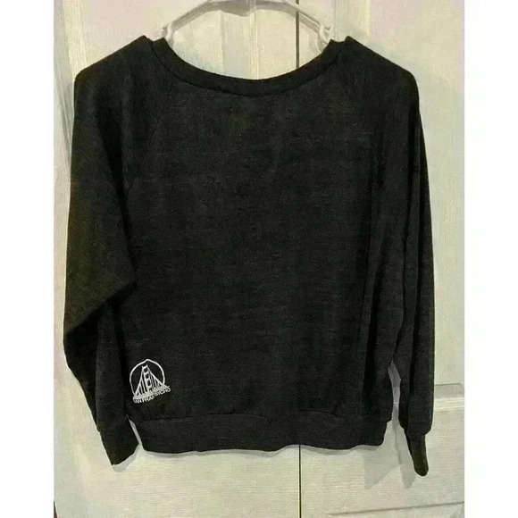 Womens Sanfranpsycho Hand Printed Long Sleeve Cropped Top Sz Small Gray - Picture 2 of 7